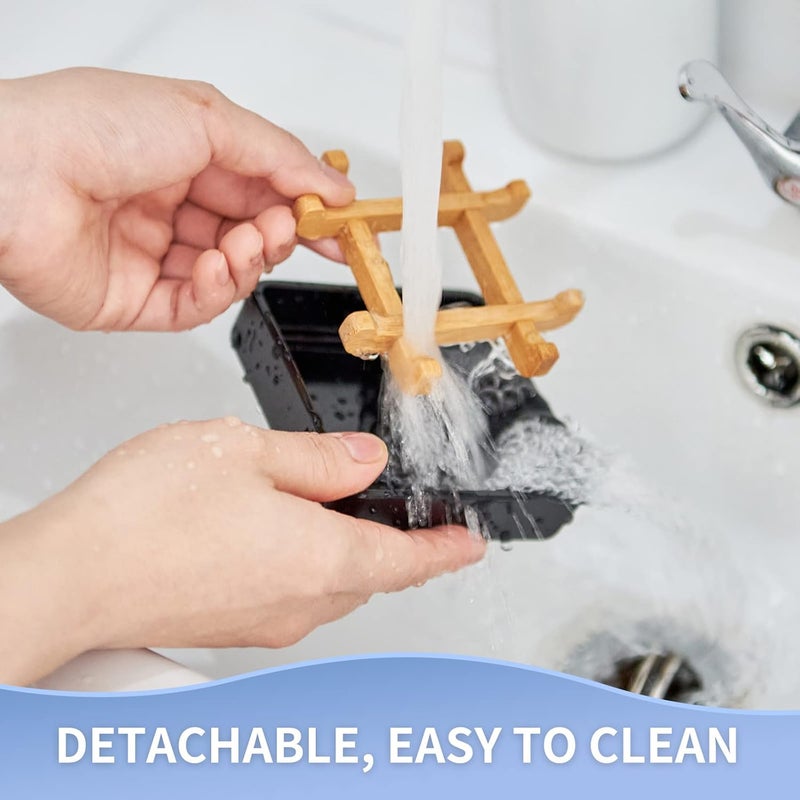 Fufengz Bamboo Soap Dishes for Bar Soap Holders for Shower with Drainage for Bathroom Sink Bulk Small Wooden Soap Tray (Single Right Angle Black) - Image 5
